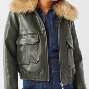 Silence + Noise Faux Leather Bomber with Removable Faux Fur